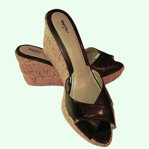 Wedge Mules Black Sandals Shoe Sz 10  MOSSIMO